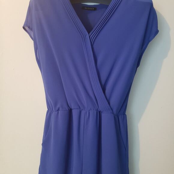Decker Women's Royal Blue Sheer V-Neck Romper Small - Picture 2 of 8